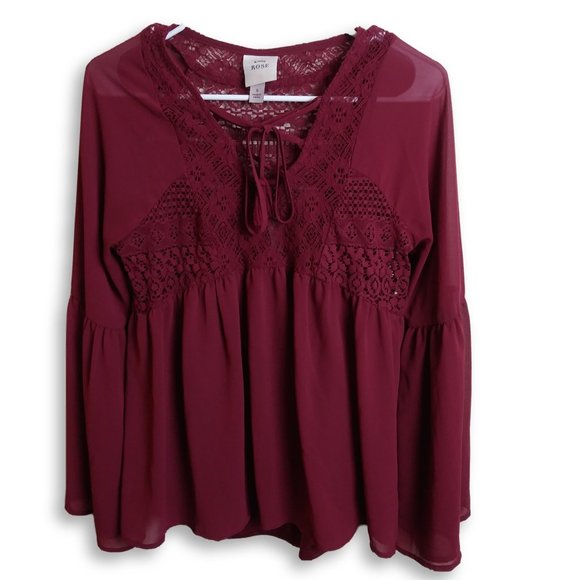 Knox Rose Tops - Knox Rose Bell Sleeved Blouse Burgundy Size Small